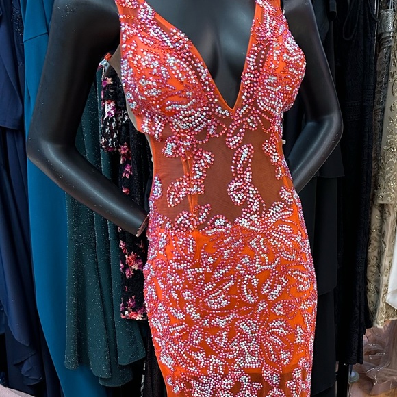 Jovani 08275 tangerine size 8 beaded and tulle long dress - Picture 6 of 7